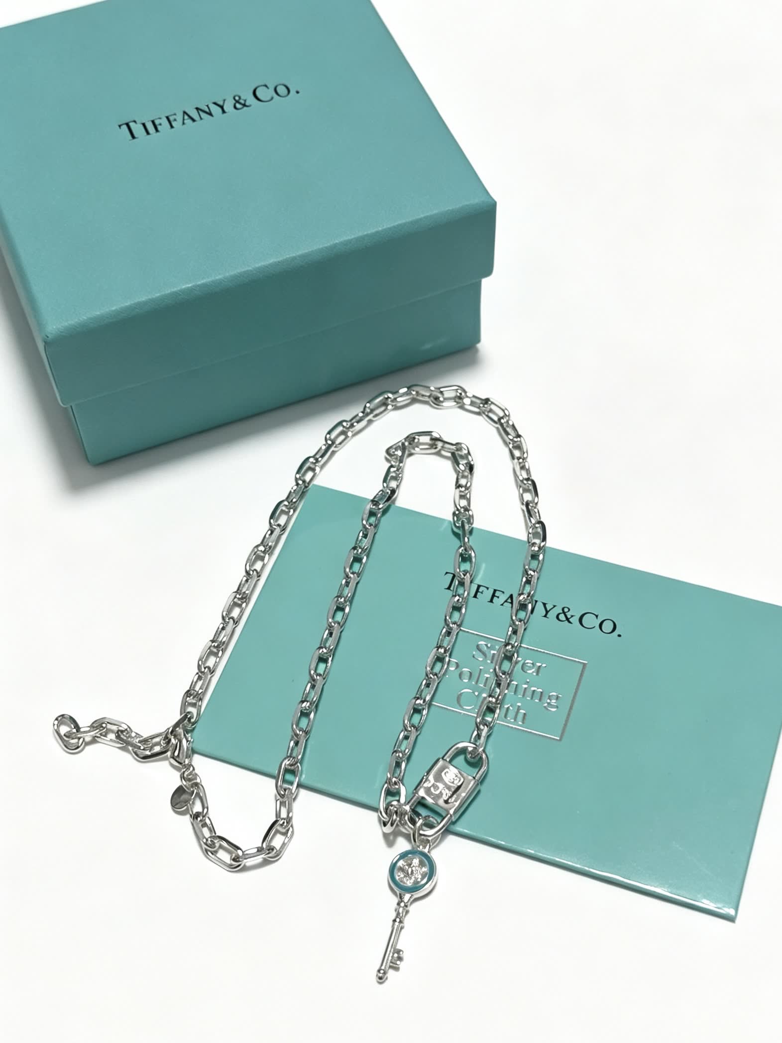 Tiffany & Co. Sterling Silver Lock and Key Pendant Necklace